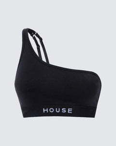 Womens Seamless Asymmetrical Sports Bra in Black